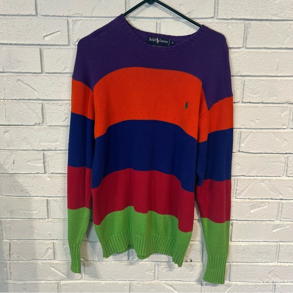Vintage 90s y2k Ralph Lauren Striped Color Block Sweater Mens S